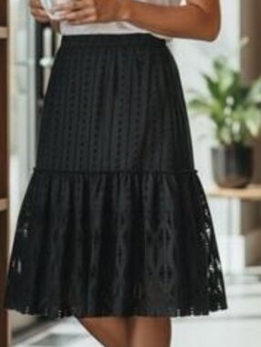 Moulinette Soeurs Black Eyelet LACE Mermaid-style Skirt, Business-casual, Sz: SM